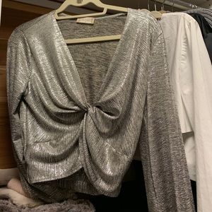 Long sleeve cropped metallic top
